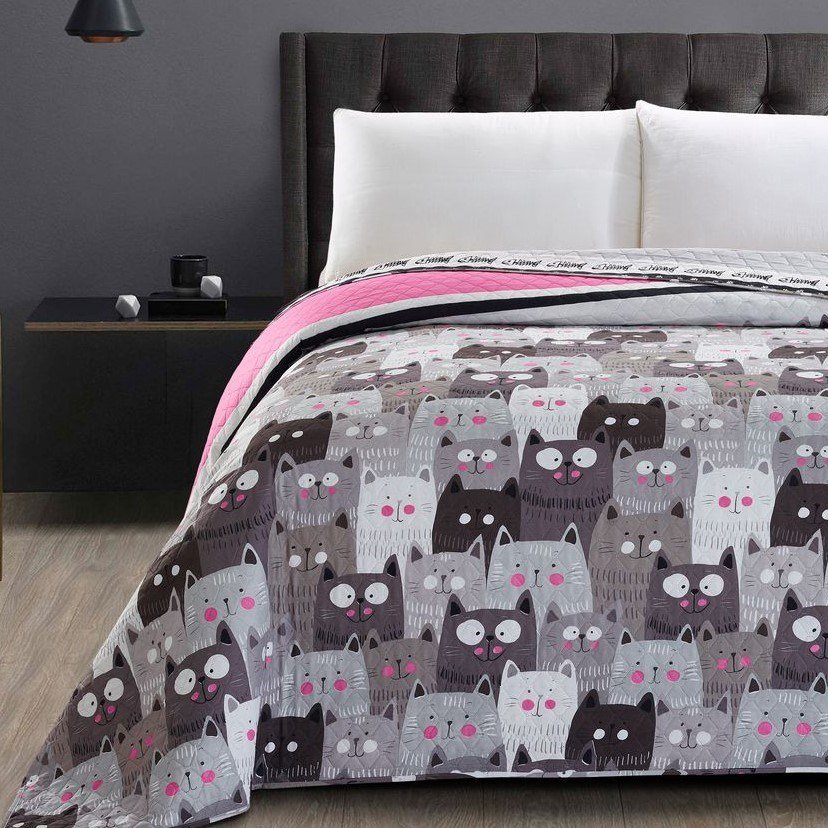 DecoKing Narzuta dwustronna - Cat's Invation - Szary 260x280 cm