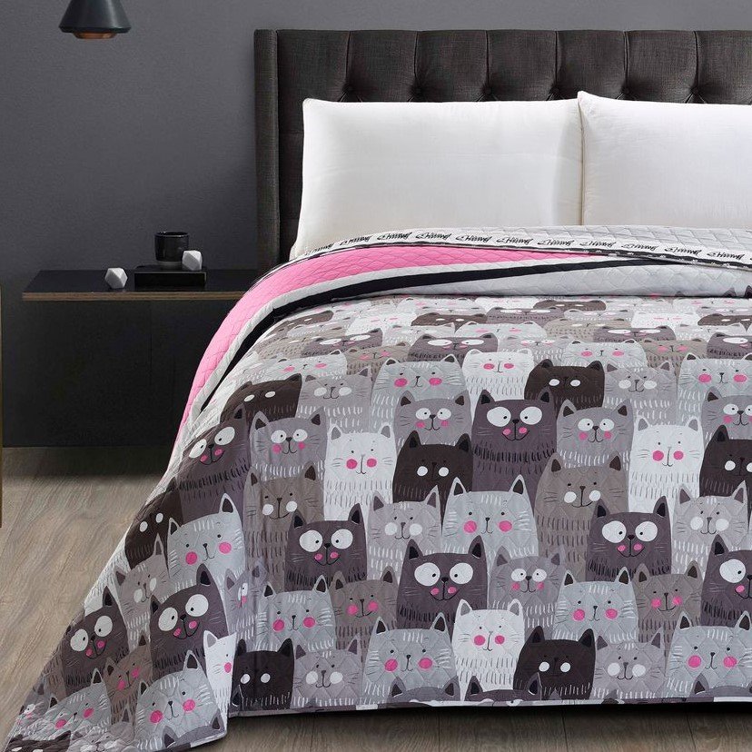 DecoKing Narzuta dwustronna - Cat's Invation - Szary 200x220 cm