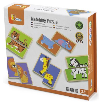 VIGA TOYS Drewniana Układanka Puzzle Dzikie Zwierzęta Safari Memo 50842