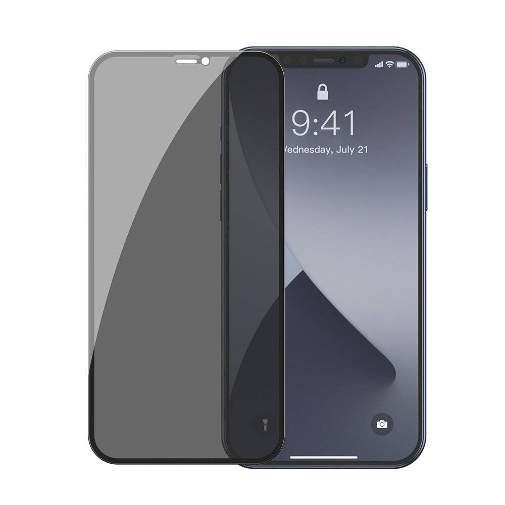Baseus 2x Szkło hartowane 0,3 mm Anti Spy z ramką na cały ekran iPhone 12 mini Czarny (SGAPIPH54N-TG01) - iPhone 12 mini