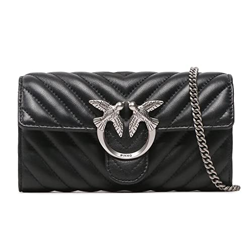 Pinko Love One Wallet C Sheep Frędzle Chevron, Kobieta, Z99O_Czarny-Old Silver, Rozmiar, Z99o_czarny-stary srebrny, Taglia Unica
