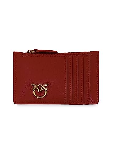 Pinko Airone Cardholder Jedwabna cielęca Akcesoria do kart podróżnych dla kobiet, R40q_dark czerwono-antyczne złoto, U