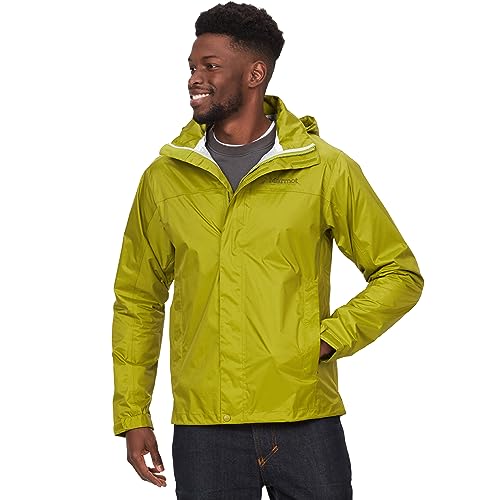 Marmot Meżczyzni PreCip Eco Jacket, Wodoodporna kurtka przeciwdeszczowa, oddychający płaszcz przeciwdeszczowy z kapturem, lekka wiatrówka hardshell na wędrówki, Cilantro, L