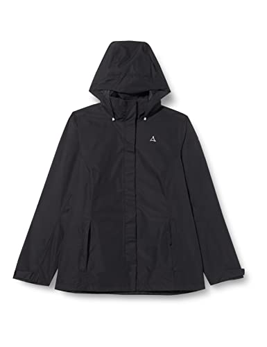 Schöffel Damska kurtka Gmund L, wiatroszczelna i wodoszczelna kurtka przeciwdeszczowa, oddychająca kurtka outdoorowa, kurtka turystyczna z chowanym kapturem, czarna, rozmiar 38