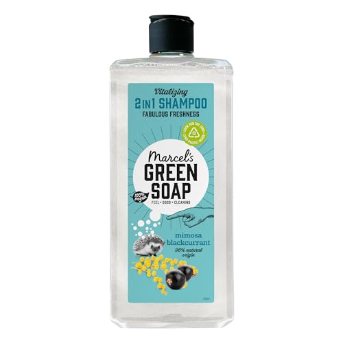 Marcel's Green Soap Szampon - Mimosa & Blackcurrant Scent, wzbogacony naturalnymi olejkami, 97% naturalny, 98% biodegradowalny, wegański, 300 ml - Gentle Care for Hair & Planet
