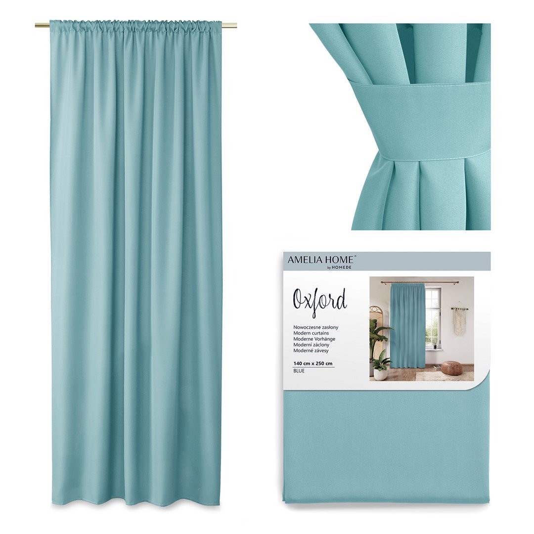 AmeliaHome Zasłona Oxford Pleat niebieski, 140 x 250 cm