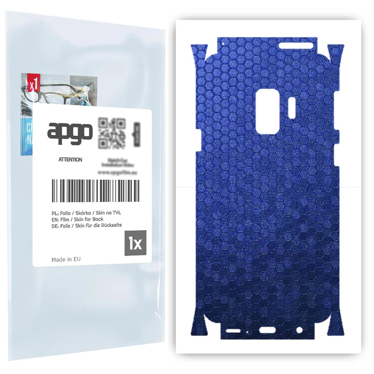 Folia naklejka skórka strukturalna na TYŁ+BOKI do Samsung Galaxy S9 -  Plaster Miodu Niebieski - apgo SKINS