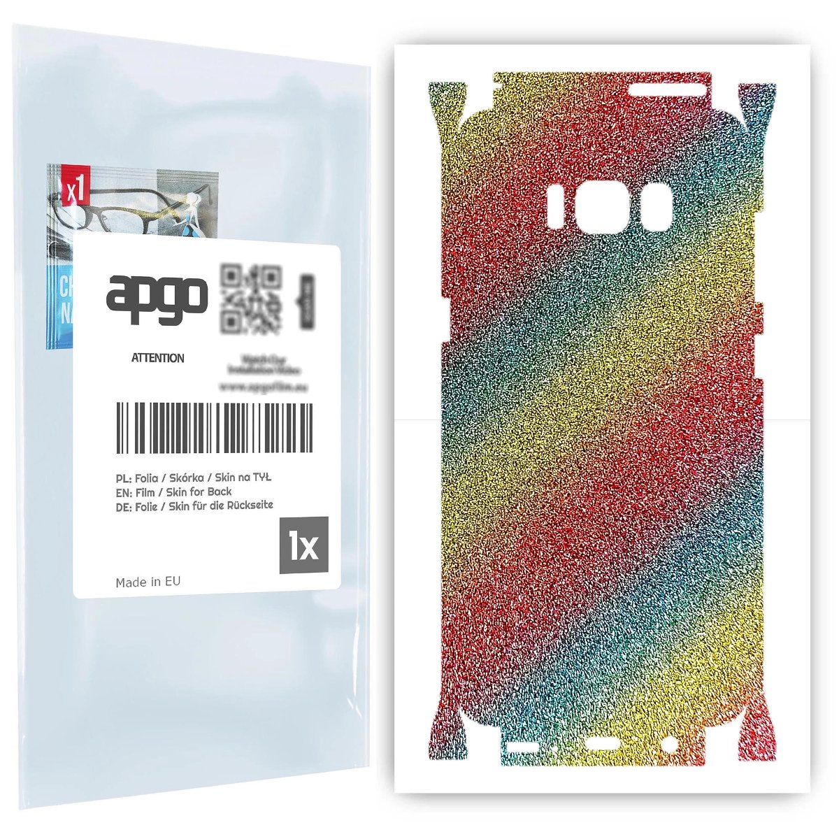 Folia naklejka skórka strukturalna na TYŁ+BOKI do Samsung Galaxy S8 -  Brokat Tęcza - apgo SKINS