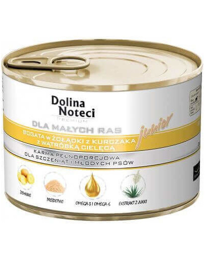 Dolina Noteci Premium Junior małe rasy żołądki kurczaka z wątróbką cielęcą 185 g x 10 szt