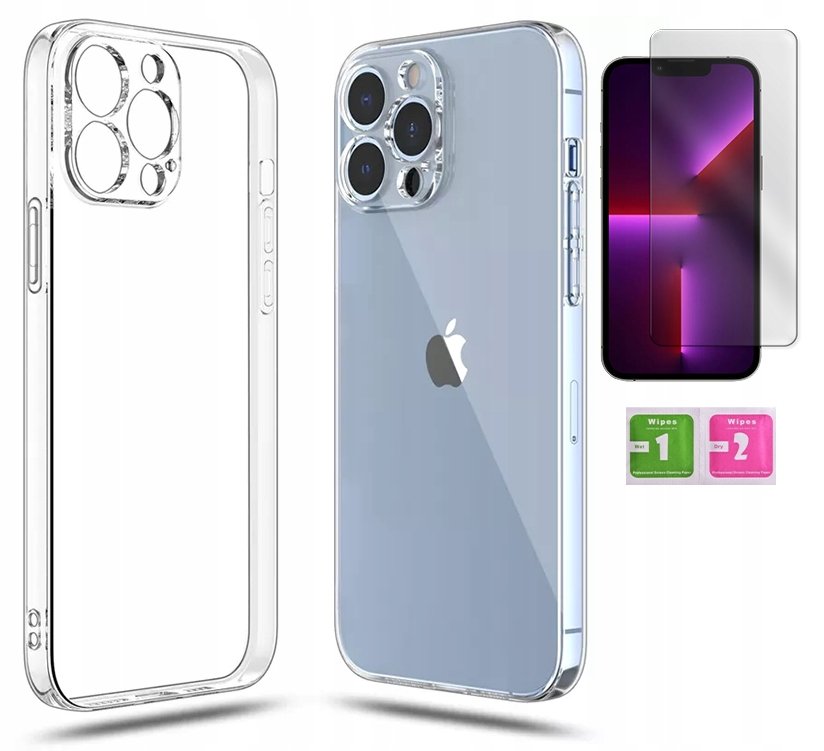 ETUI PRZEZROCZYSTE 2MM DO IPHONE 13 PRO + SZKŁO 9H