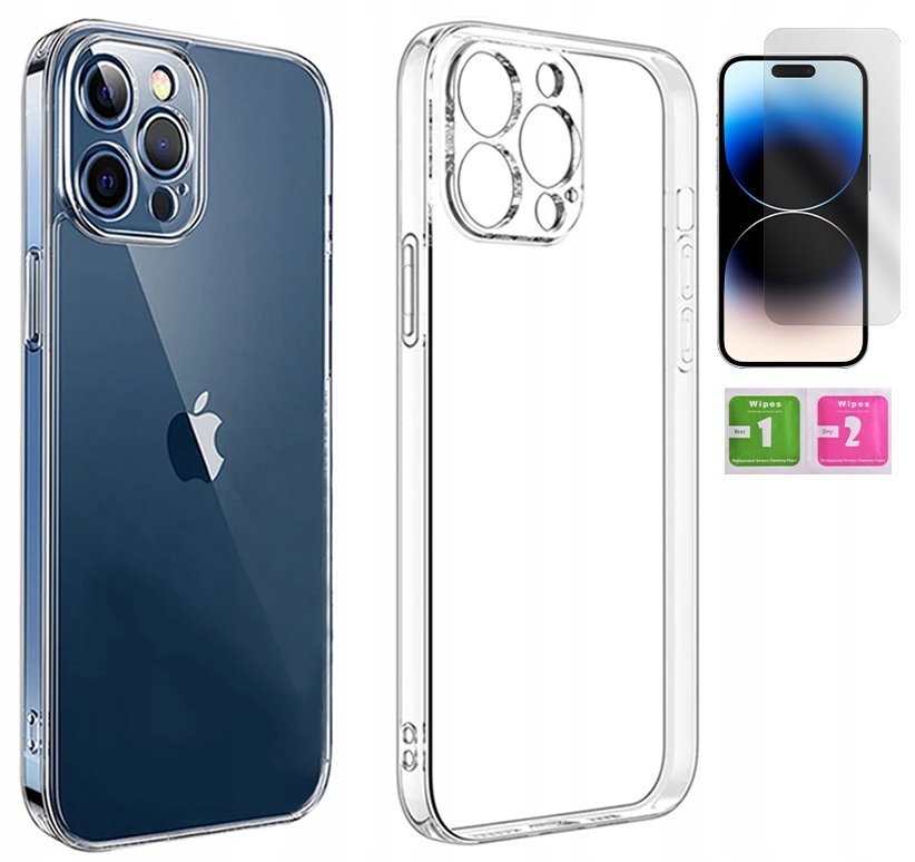 ETUI PRZEZROCZYSTE 2MM DO IPHONE 14 PRO + SZKŁO 9H