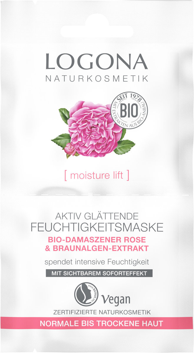 Logona Moisture Lift, Aktywnie Wygładzająca Maska Nawilżająca Z Organiczną Różą Damasceńską, 15ml