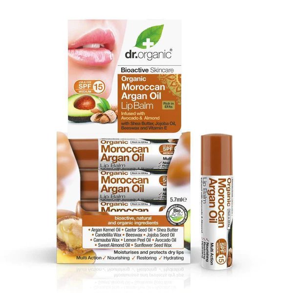 Dr.Organic Moroccan Argan Oil, Ochronny Balsam Do Ust Z Organicznym Awokado I Migdałami, 5,7ml