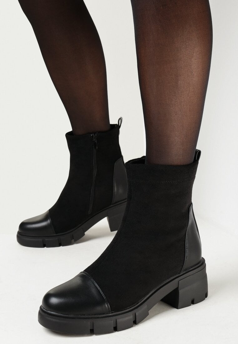 Czarne Botki na Słupku Alimexa