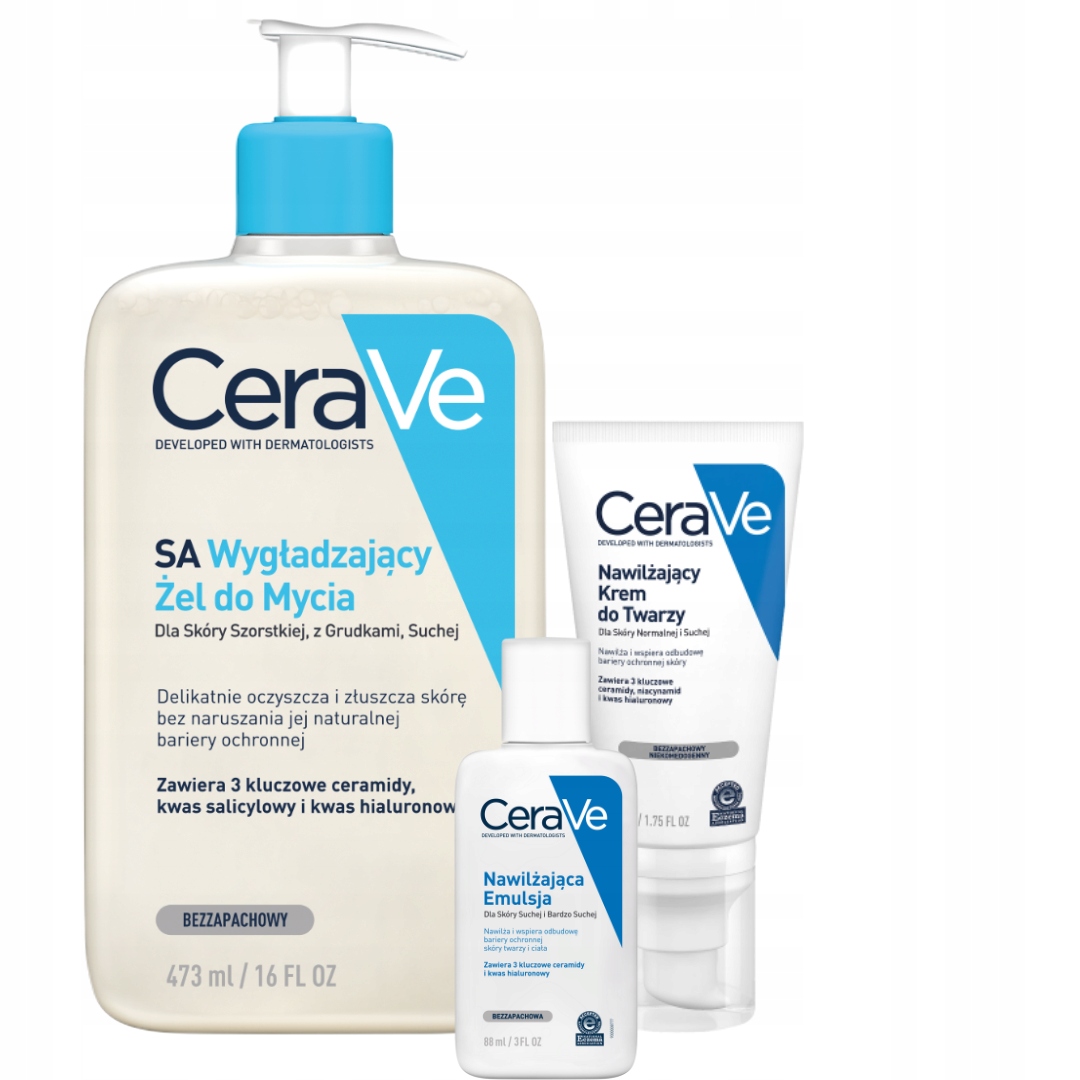 CeraVe Żel Wygładzający do Mycia 473ml, Nawilżający Krem do Twarzy 52ml