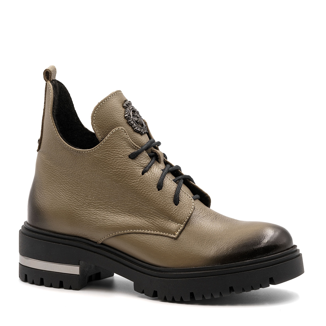 Ciemnobeżowe skórzane botki LM60309 - Neścior
