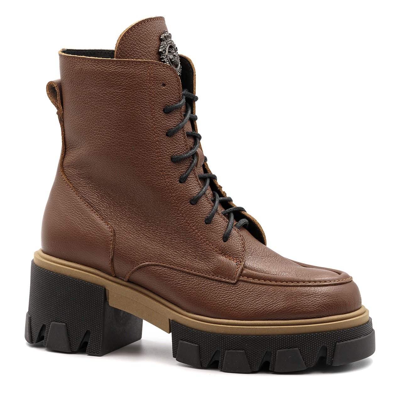 Koniakowe skórzane sznurowane botki LM60377 - Neścior