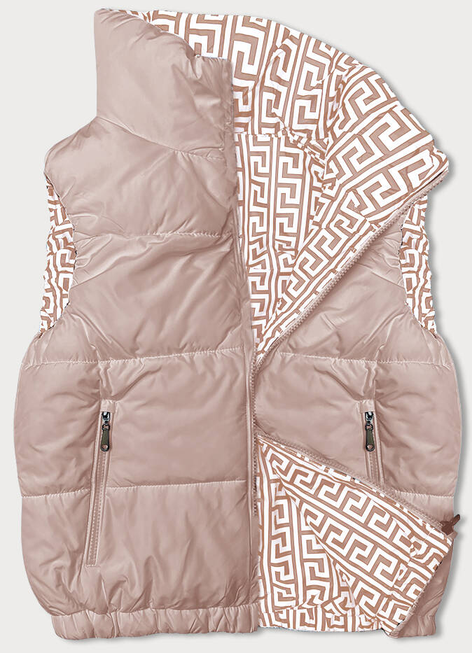 KRÓTKI PUCHOWY BEZRĘKAWNIK DAMSKI ZE STÓJKĄ BEŻOWY (16M9092-62) - J STYLE