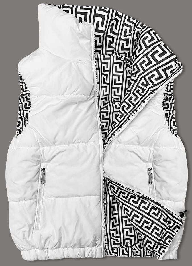 KRÓTKI PUCHOWY BEZRĘKAWNIK DAMSKI ZE STÓJKĄ BIAŁY (16M9092-282) - J STYLE