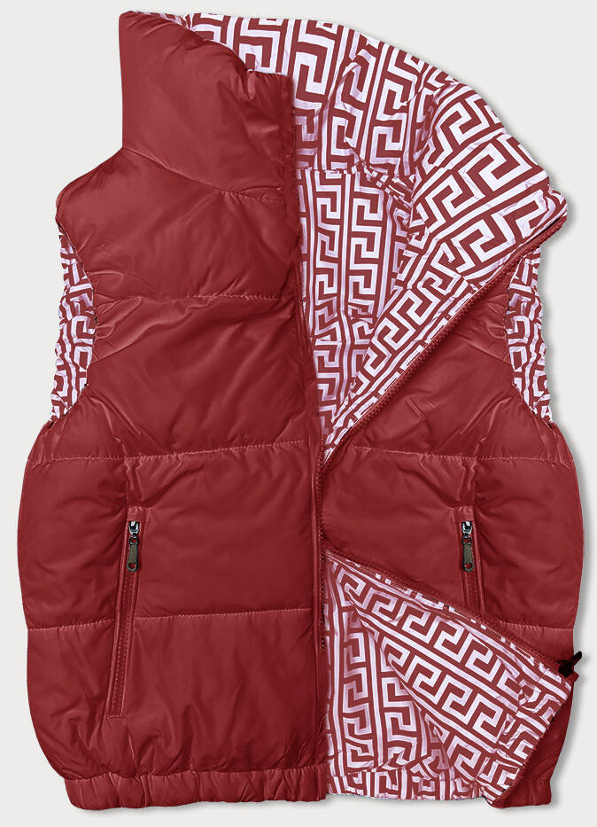 KRÓTKI PUCHOWY BEZRĘKAWNIK DAMSKI ZE STÓJKĄ CZERWONY (16M9092-270) - J STYLE