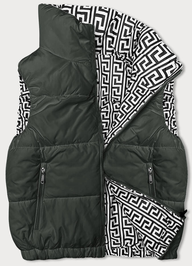 KRÓTKI PUCHOWY BEZRĘKAWNIK DAMSKI ZE STÓJKĄ ARMY (16M9092-136) - J STYLE