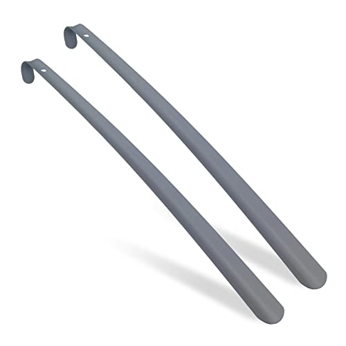 Relaxdays Łyżki do butów, zestaw 2 sztuk, długość 58 cm, żelazna łyżka do butów, stabilna, zawieszka, pomoc do zakładania butów, szara, opakowanie