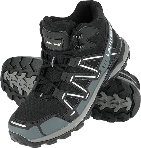 Lahti PRO Damskie i męskie buty robocze Mid | antypoślizgowe buty robocze buty ochronne, antystatyczne, ochrona przed zagięciem, O2 ISO 20347 CE, rozmiar: 46, kolor: czarno-szary