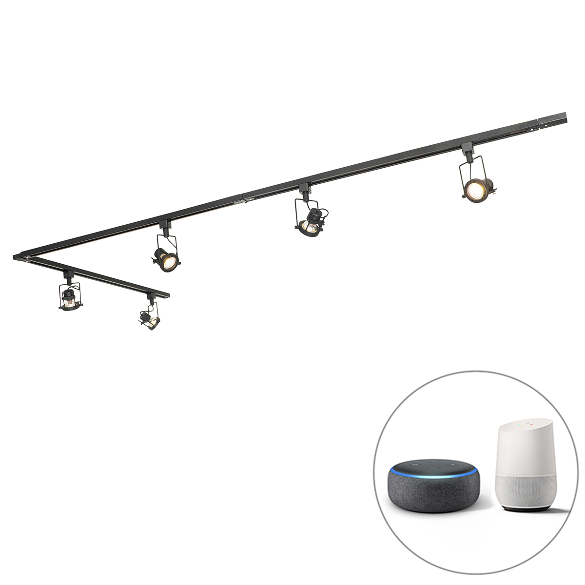 QAZQA Inteligentny system szynowy czarny 1-fazowy z 5 WiFi GU10 - Suplux
