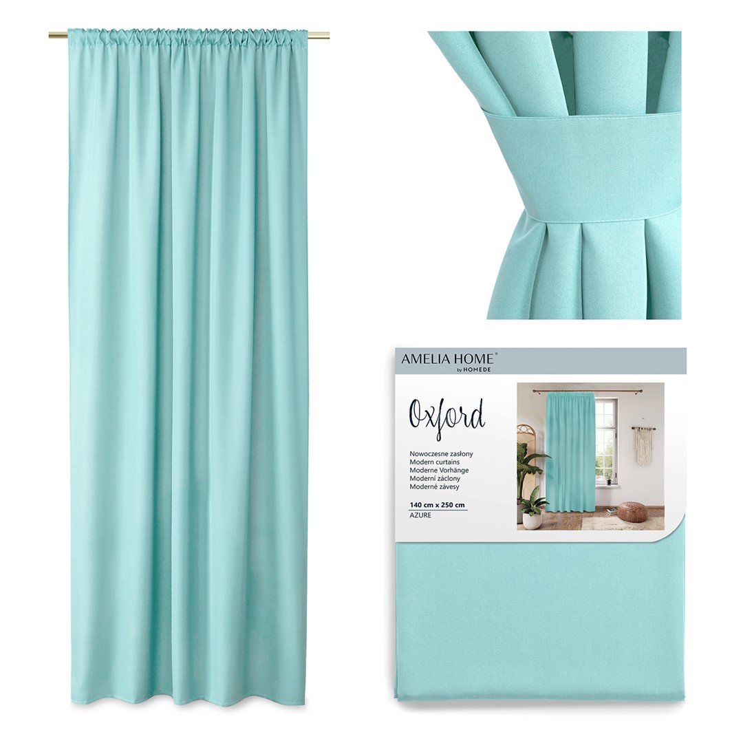 AmeliaHome Zasłona Oxford Pleat lazurowy, 140 x 250 cm