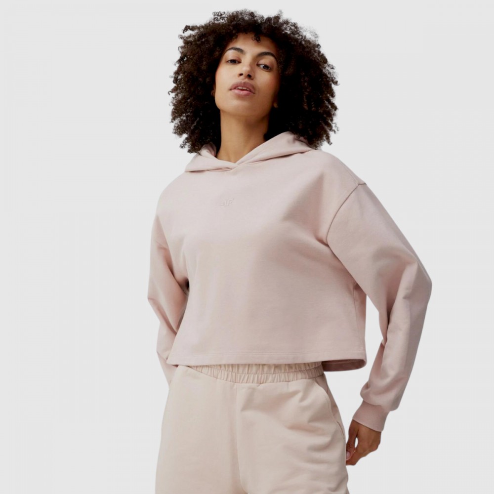 Bluza Damska 4F Wkładana Z Kapturem Bawełniana Beżowa SS23TSWSF244-83S