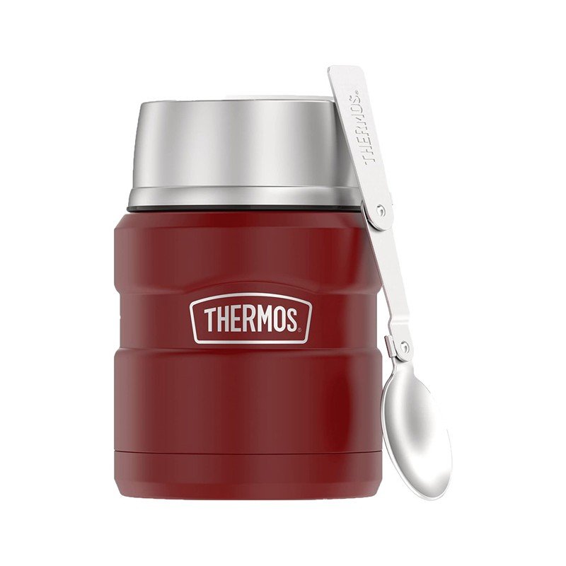 Termos na jedzenie z składaną łyżką i kubkiem – rustic red