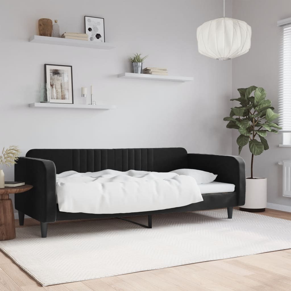 Sofa z funkcją spania, czarna, 90x200 cm, obita aksamitem Lumarko!