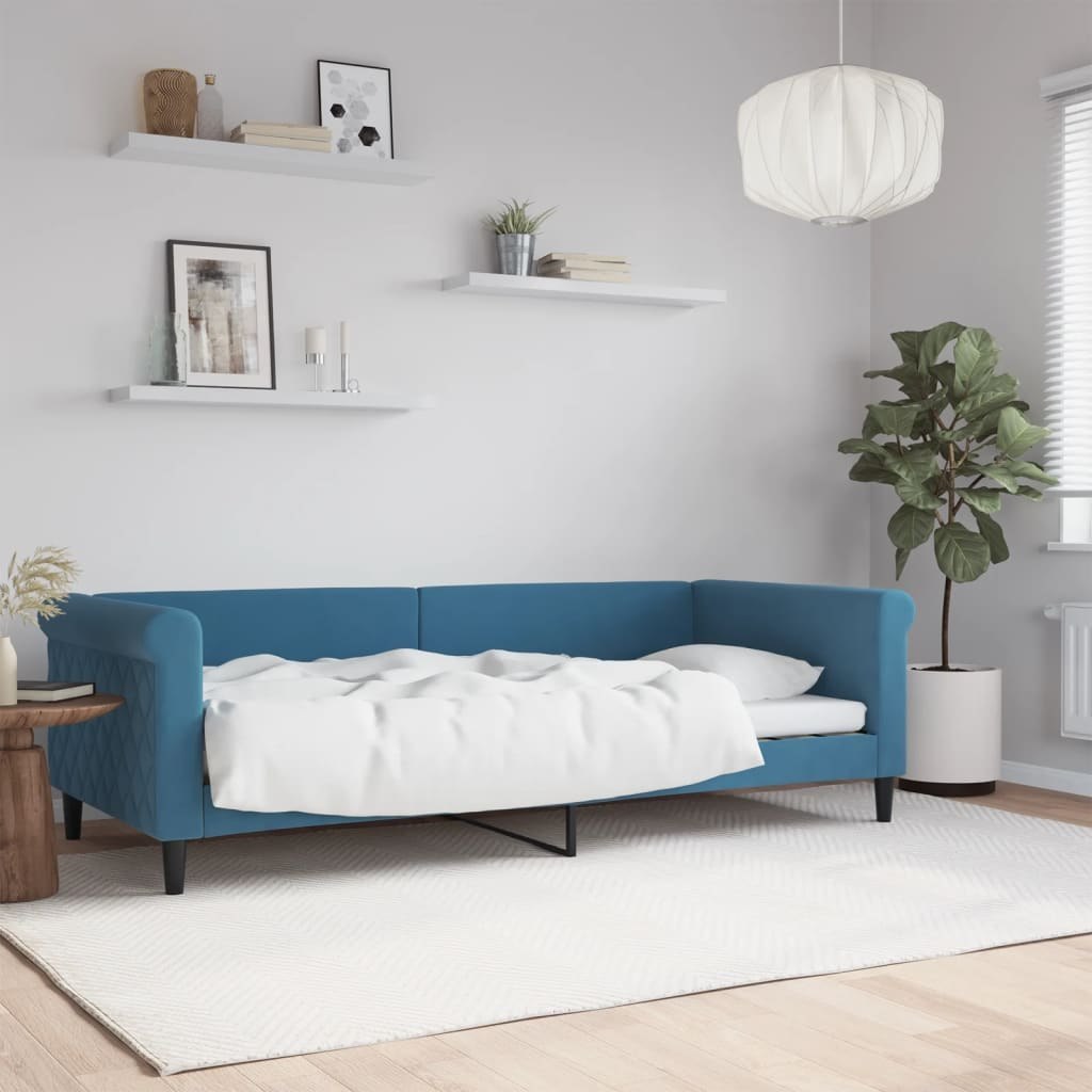 Łóżko dzienne, niebieskie, 90x200 cm, obite aksamitem Lumarko!