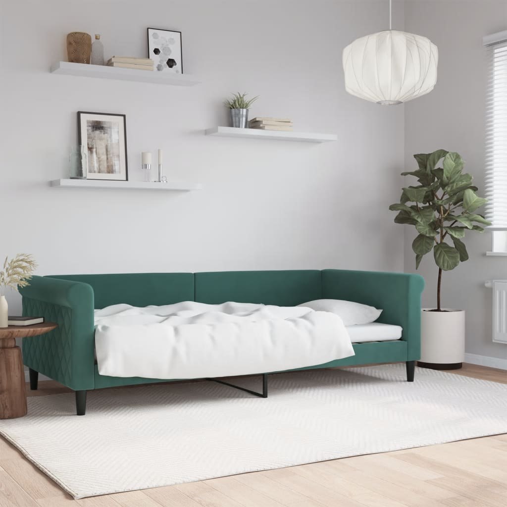 Łóżko dzienne, ciemnozielone, 90x200 cm, obite aksamitem Lumarko!