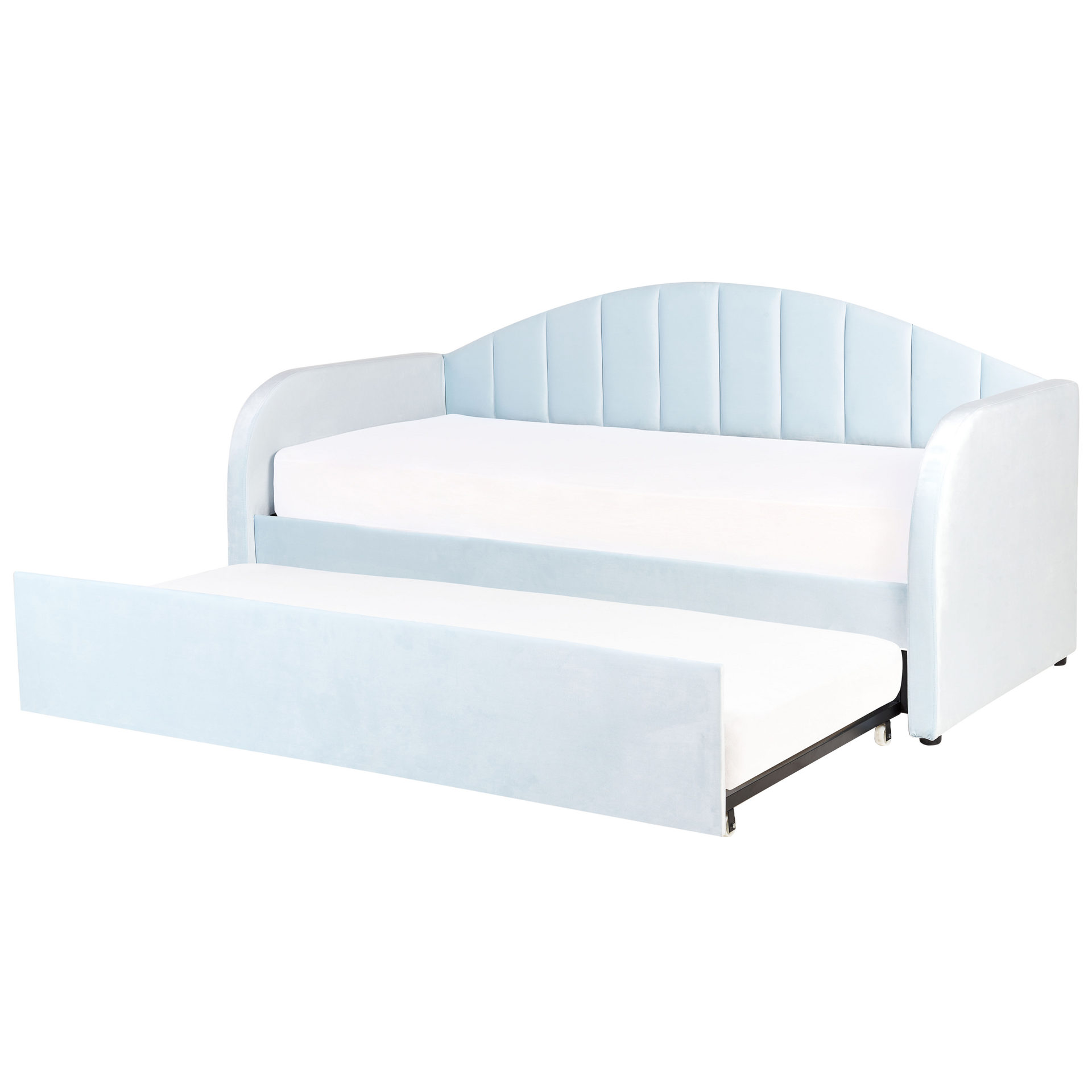 Łóżko wysuwane welurowe 90 x 200 cm niebieskie EYBURIE Lumarko