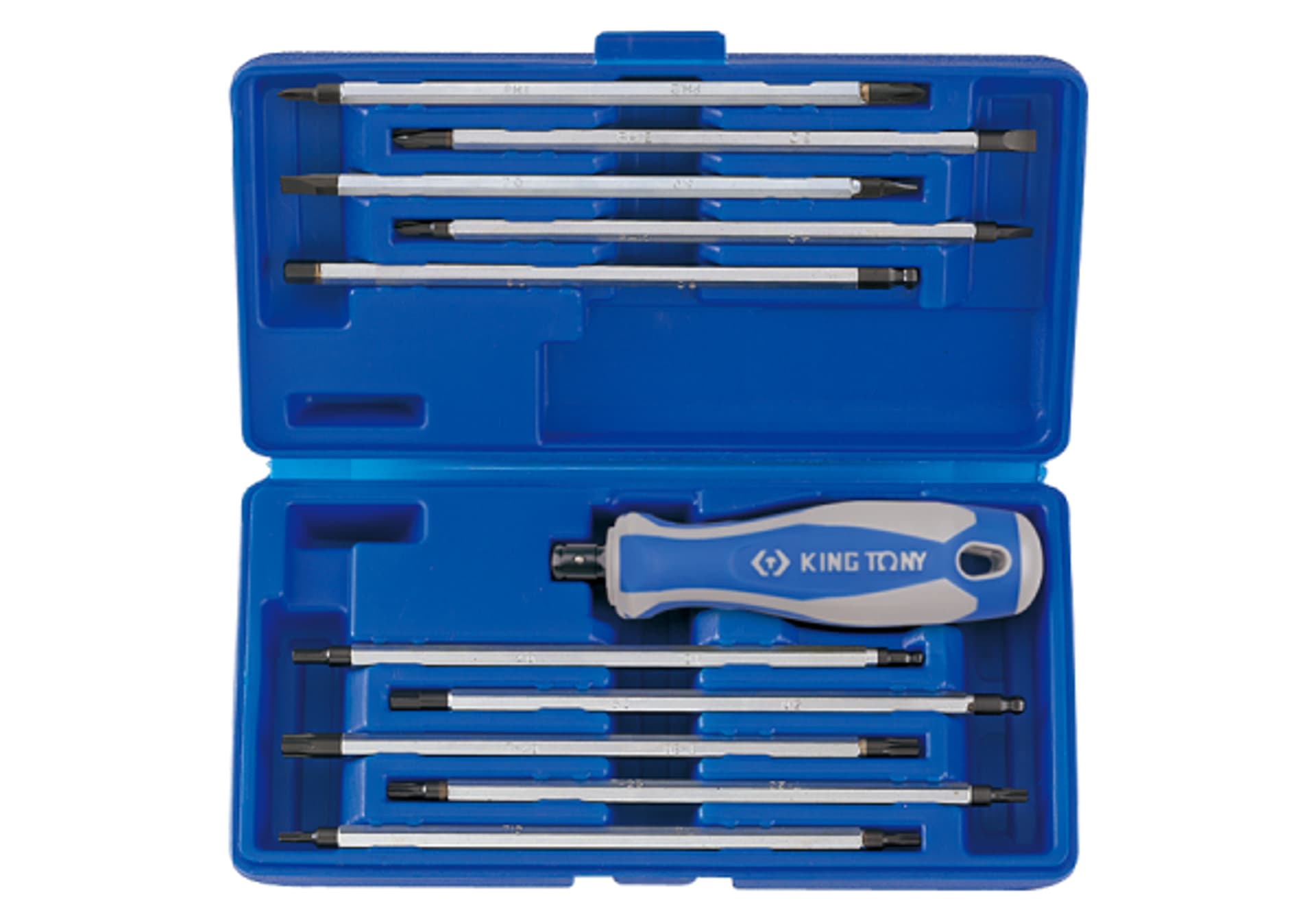 ZESTAW WKRĘTAKÓW Z WYMIENNYMI GROTAMI 11 cz. MIX: TORX, HEX, PŁASKIE, PH King Tony