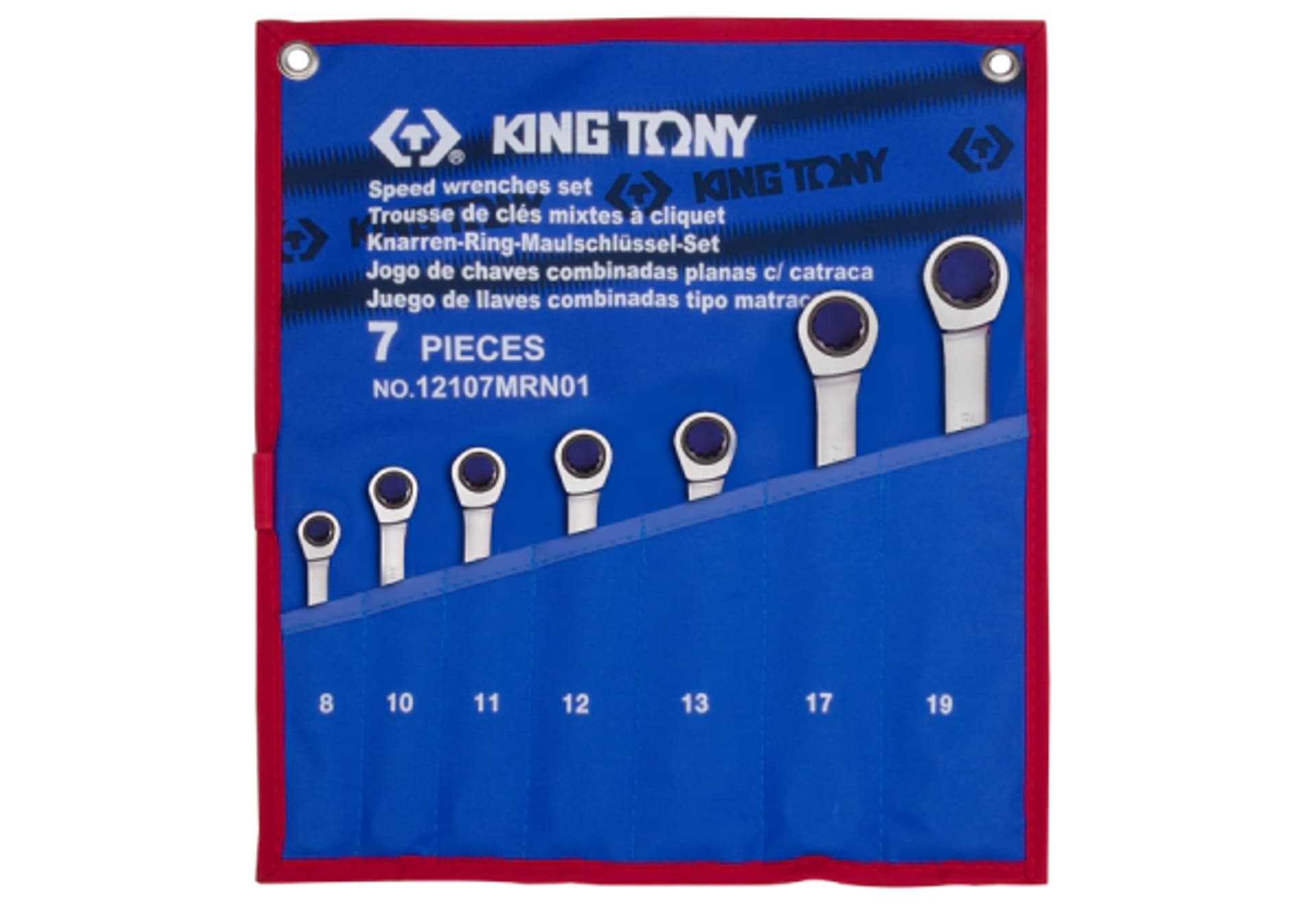 ZESTAW KLUCZY PŁASKO-OCZKOWYCH Z GRZECHOTKĄ JEDNOKIERUNKOWĄ 7cz. 8 - 19mm, ETUI King Tony