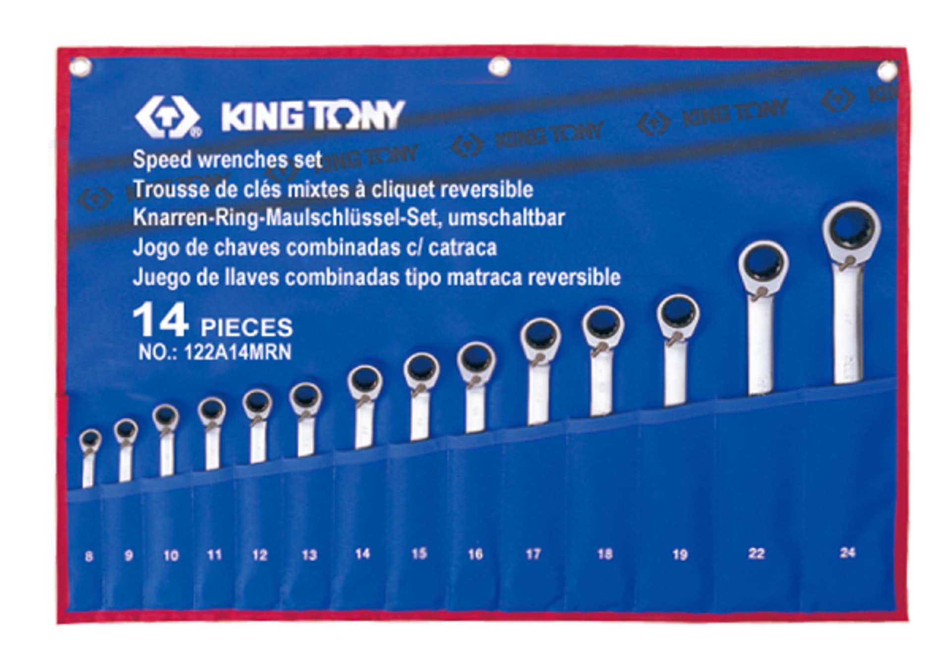 ZESTAW KLUCZY PŁASKO-OCZKOWYCH Z GRZECHOTKĄ DWUKIERUNKOWĄ 373A 14cz. 8 - 24mm. ETUI King Tony