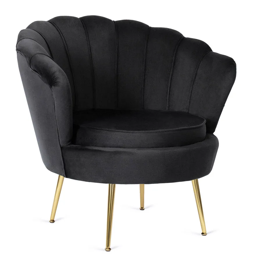 Czarny fotel muszelka w stylu glamour - Batiso