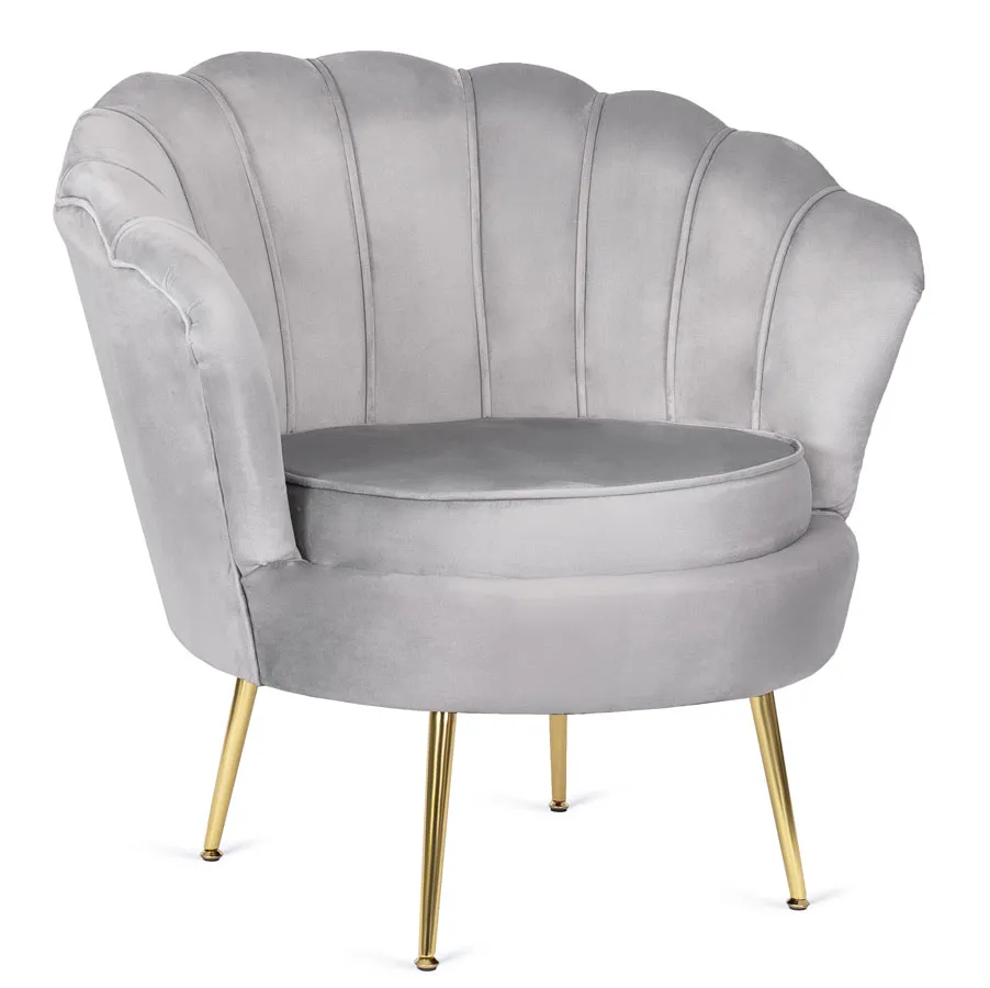 Szary fotel muszelka na złotych nogach Z3-M07