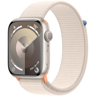 APPLE Watch 9 GPS 45mm koperta z aluminium (księżycowa poświata) + opaska sportowa (księżycowa poświata)