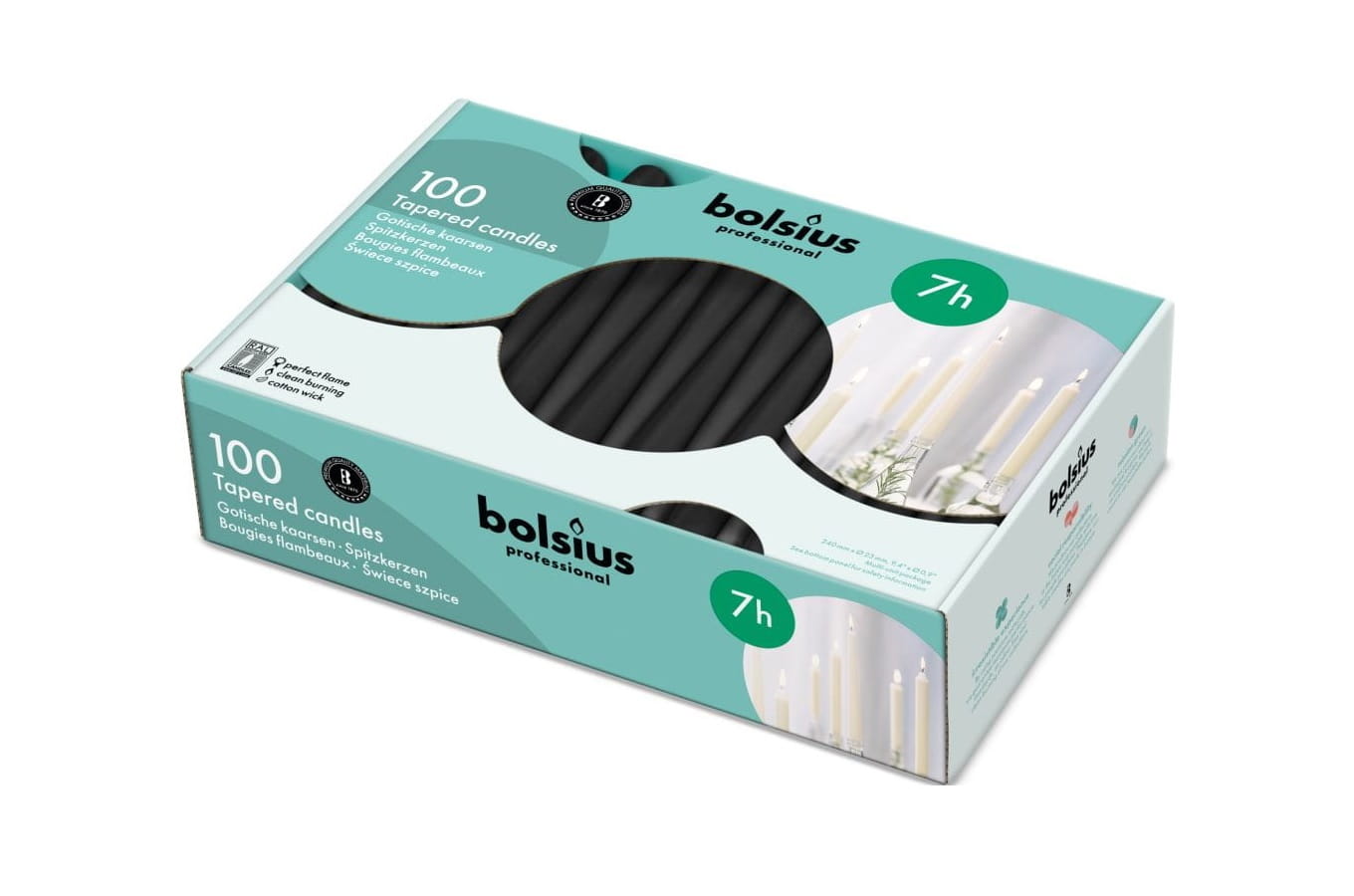 Bolsius Świeca szpica Czarna 100 szt 240/23 mm