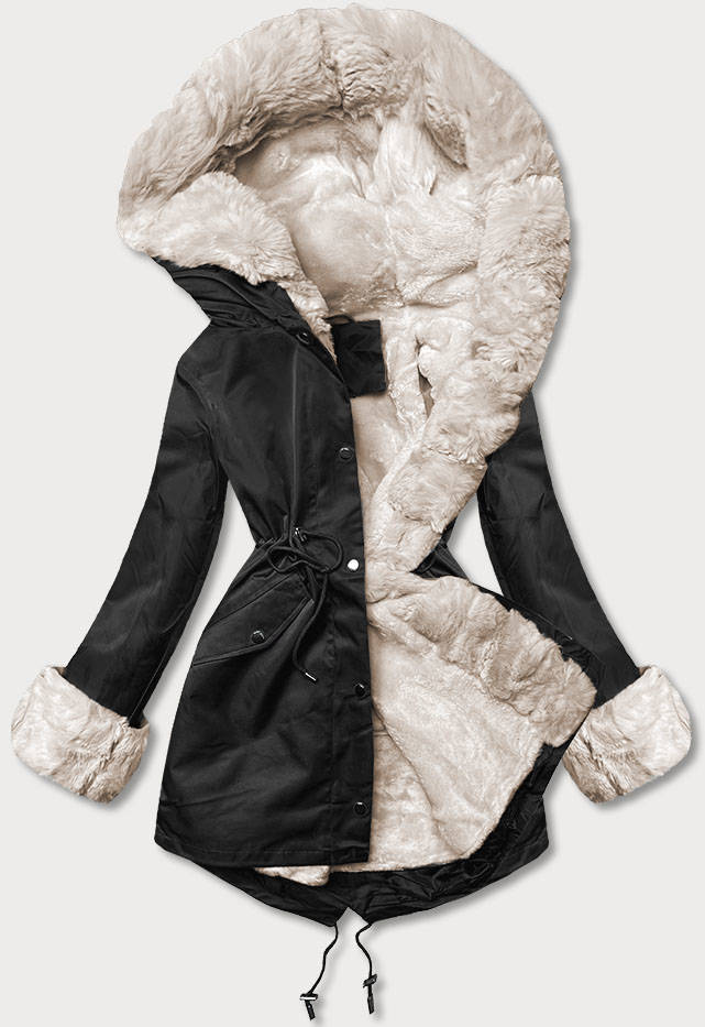 PARKA Z FUTRZANĄ PODPINKĄ CZARNA (5M3187-392) - J STYLE