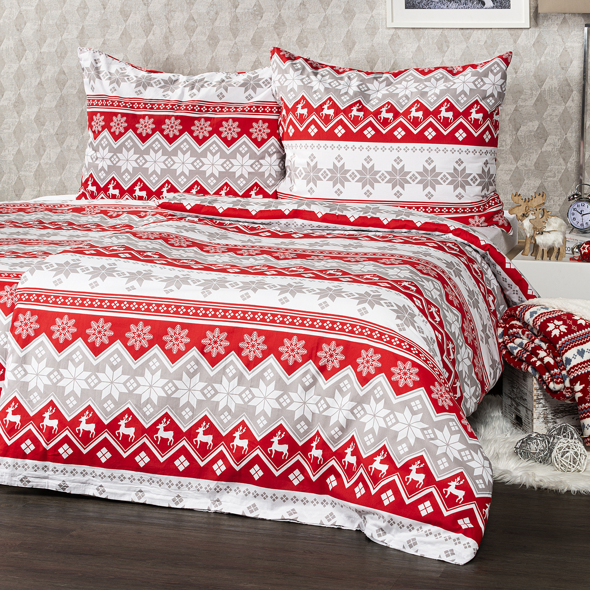 4Home Świąteczna pościel flanelowa Red nordic, 140 x 220 cm, 70 x 90 cm, 140 x 220 cm, 70 x 90 cm
