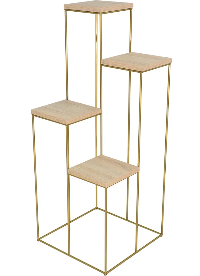 Stojący kwietnik z metalowym stelażem złoty + dąb sonoma W6-L57