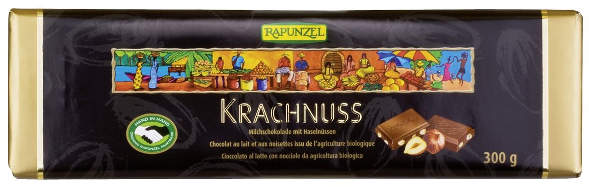 Rapnuzel (kremy orzechowe, kostki, ketchupy, inne CZEKOLADA MLECZNA Z ORZECHAMI LASKOWYMI BIO 300 g -