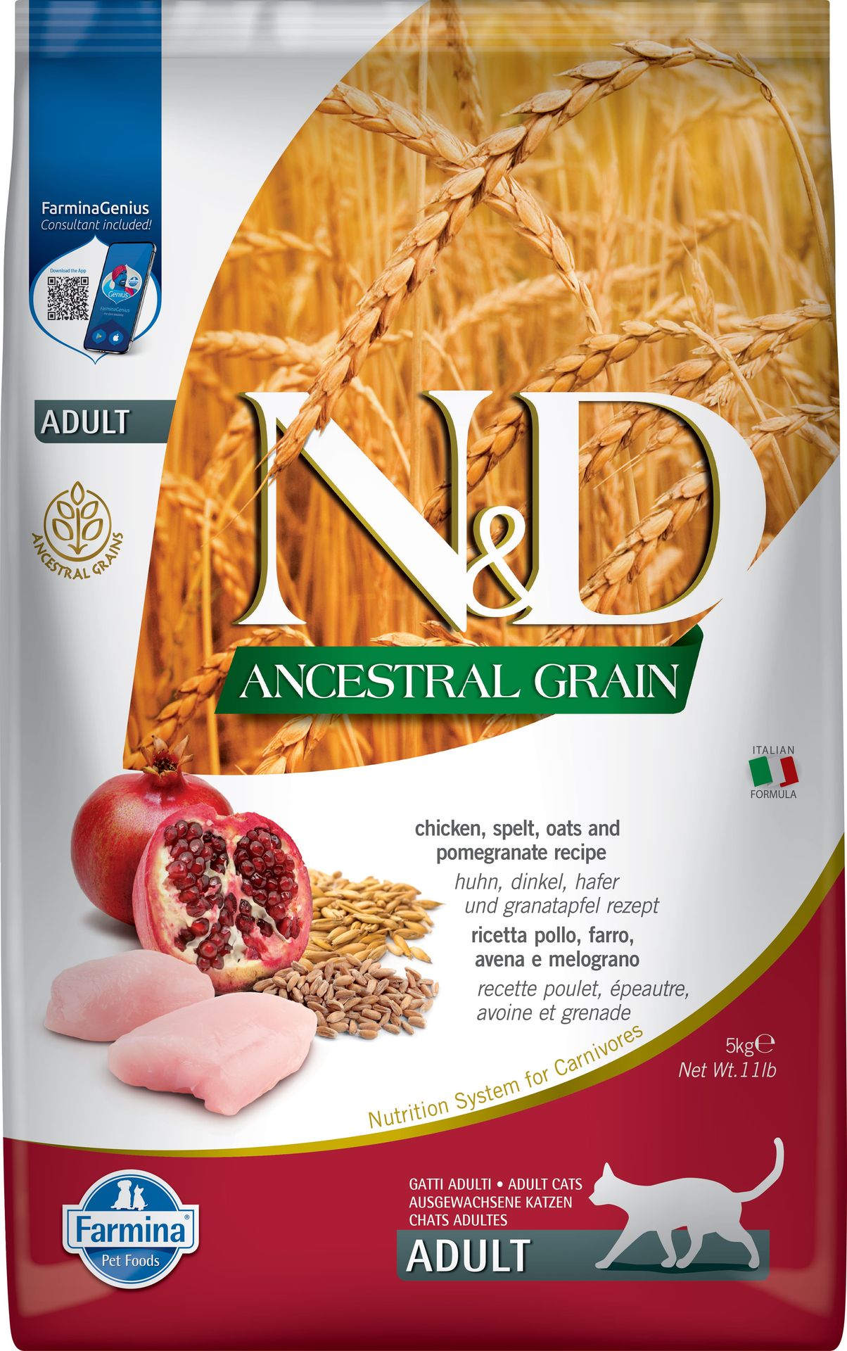 FARMINA N&D Low Grain Chicken & Pomegranate Adult Cat 5 kg kurczak i granat, sucha karma dla kota