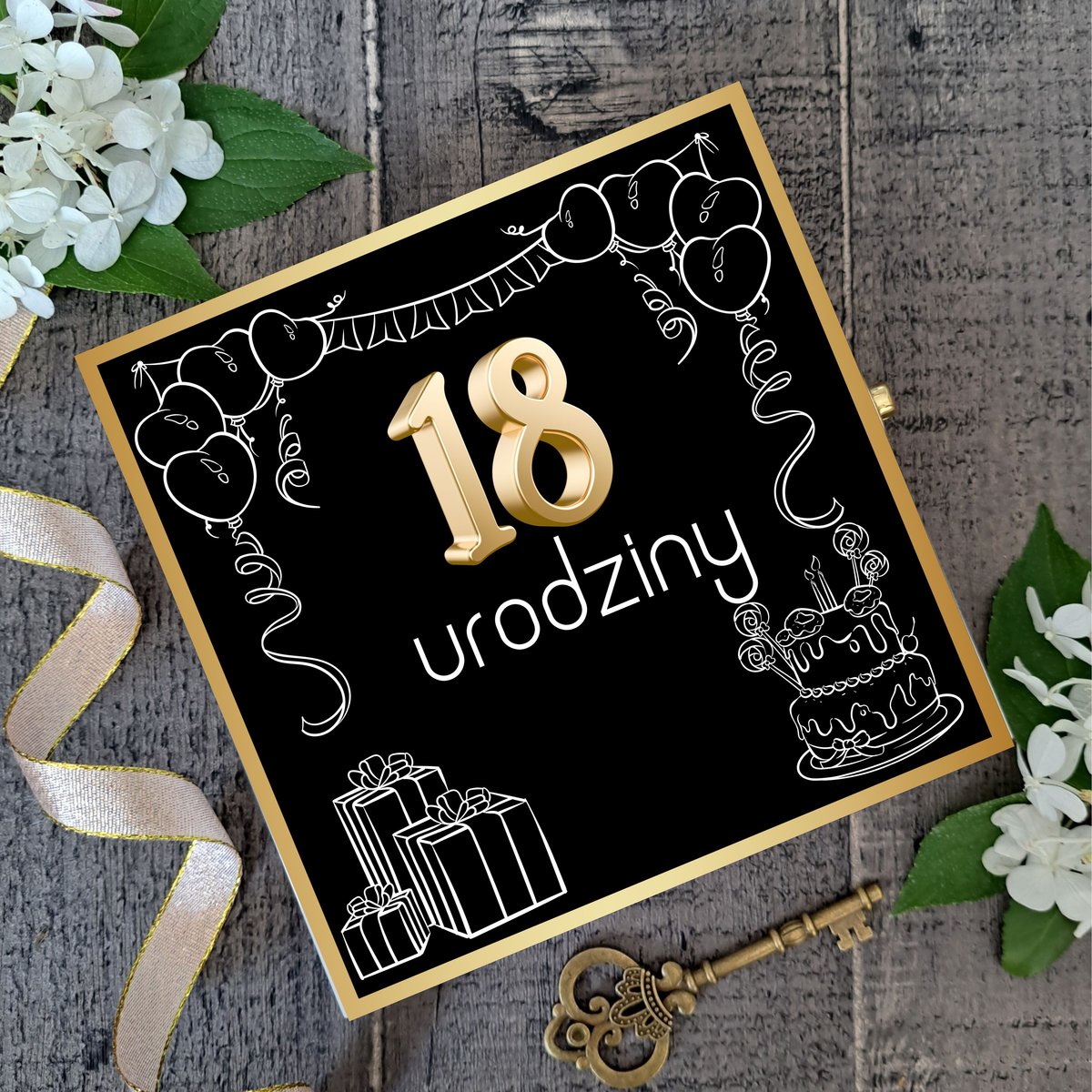Kartka 18 Urodziny, Drewniane Pudełko Na Pieniadze