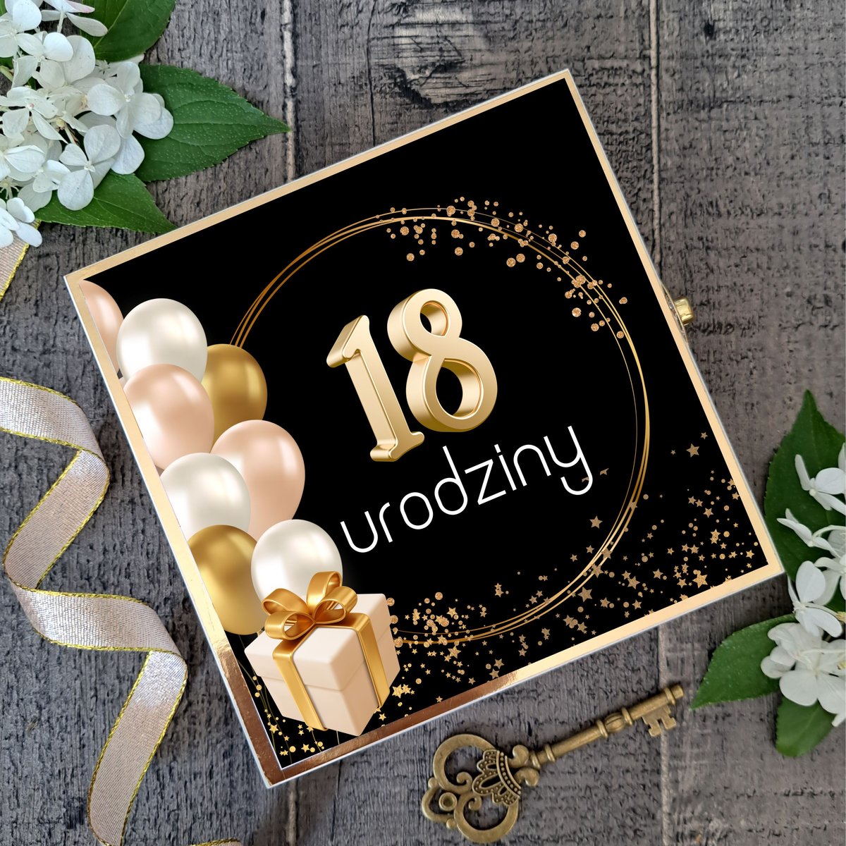 Kartka 18 Urodziny, Drewniane Pudełko Na Pieniadze