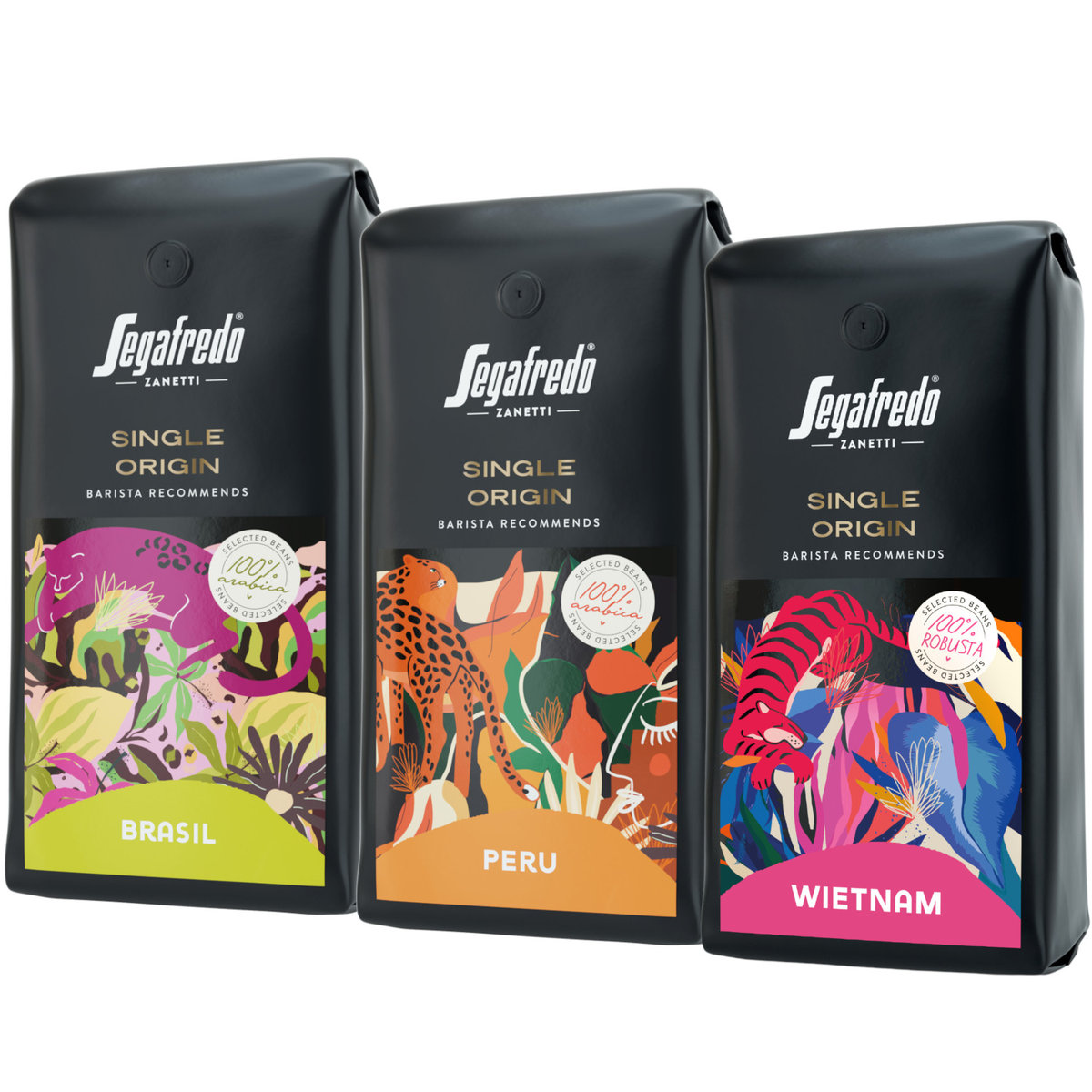 Segafredo Zestaw 3 kawy ziarniste Single Origin Brasil + Peru + Wietnam